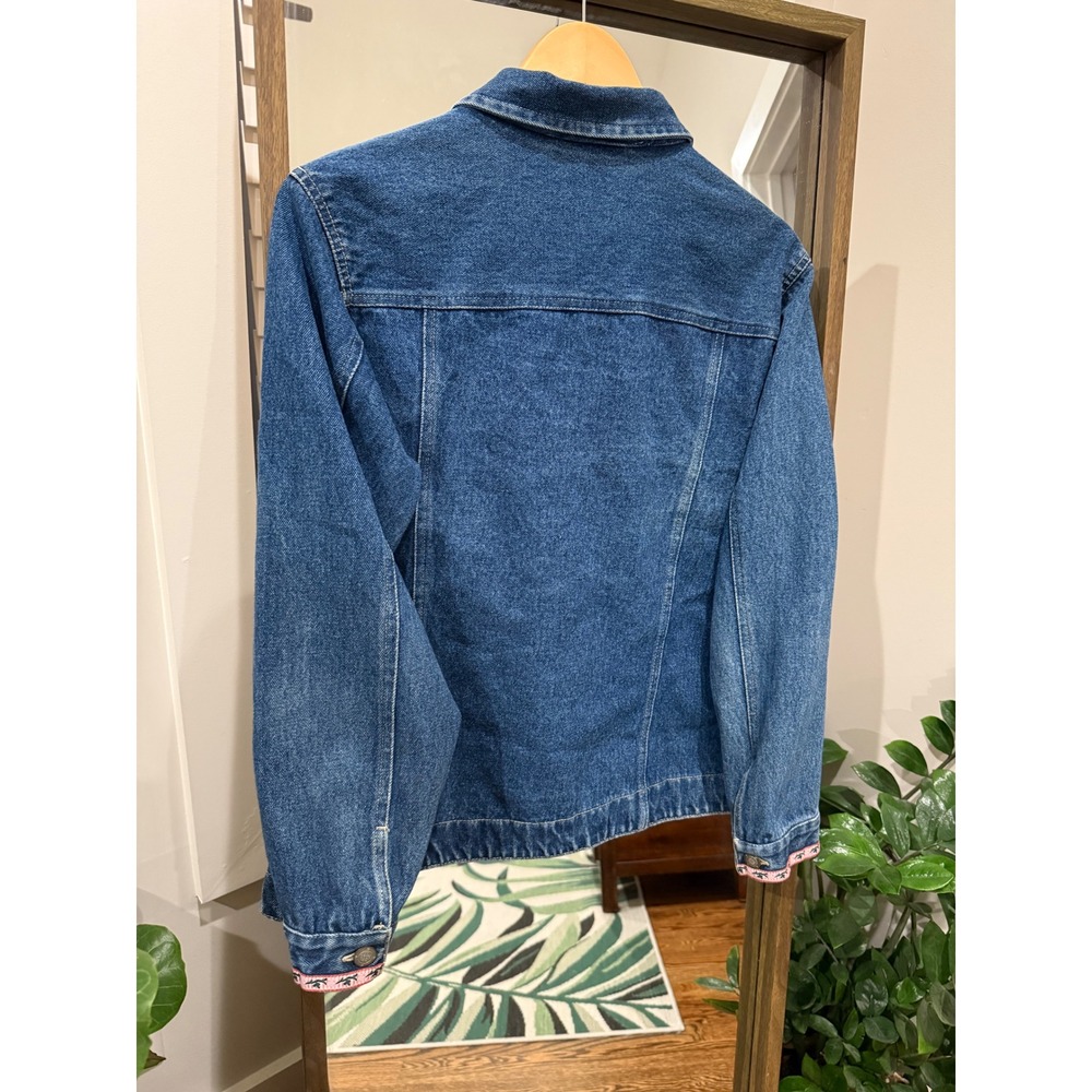 Vintage Bill Blass Womens Jeans Denim Jacket Embroidered Roses Pink Trim Size L - Picture 2 of 8
